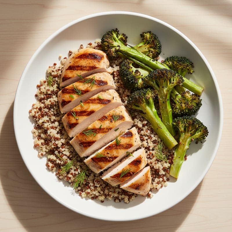 Grilled Chicken Breast with Quinoa and Roasted Broccoli