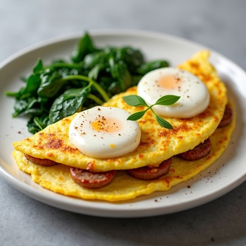 Egg White Omelette with Turkey Sausage and Sautéed Spinach
