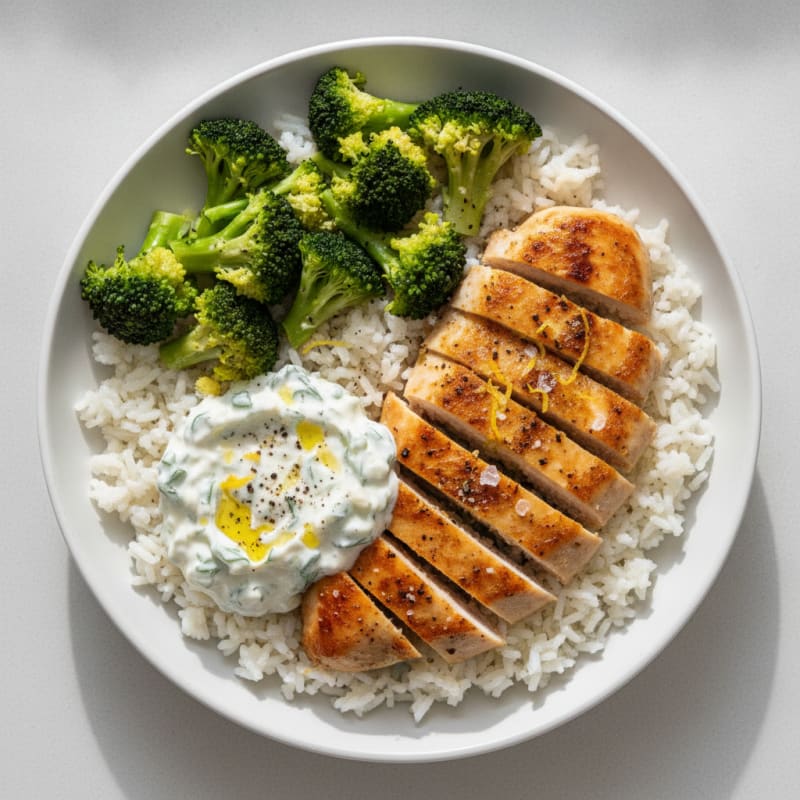 Lemon Herb Chicken with Tzatziki Rice
