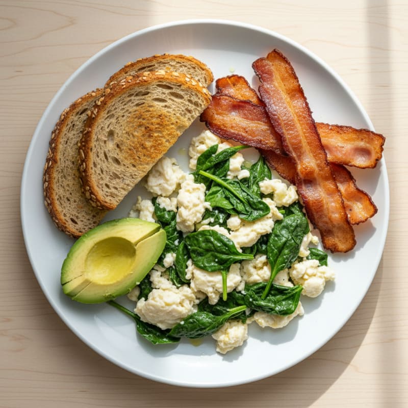 Egg White and Spinach Scramble with Turkey Bacon