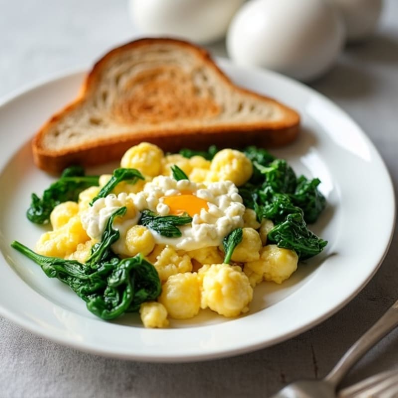 Cottage Cheese Egg White Scramble with Sautéed Spinach