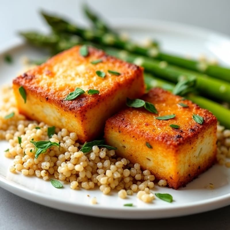 Crispy Baked Tofu with Roasted Asparagus and Quinoa