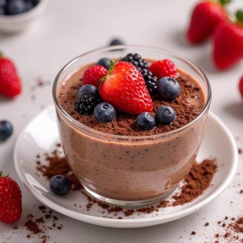 Creamy Chocolate Protein Chia Pudding with Berries