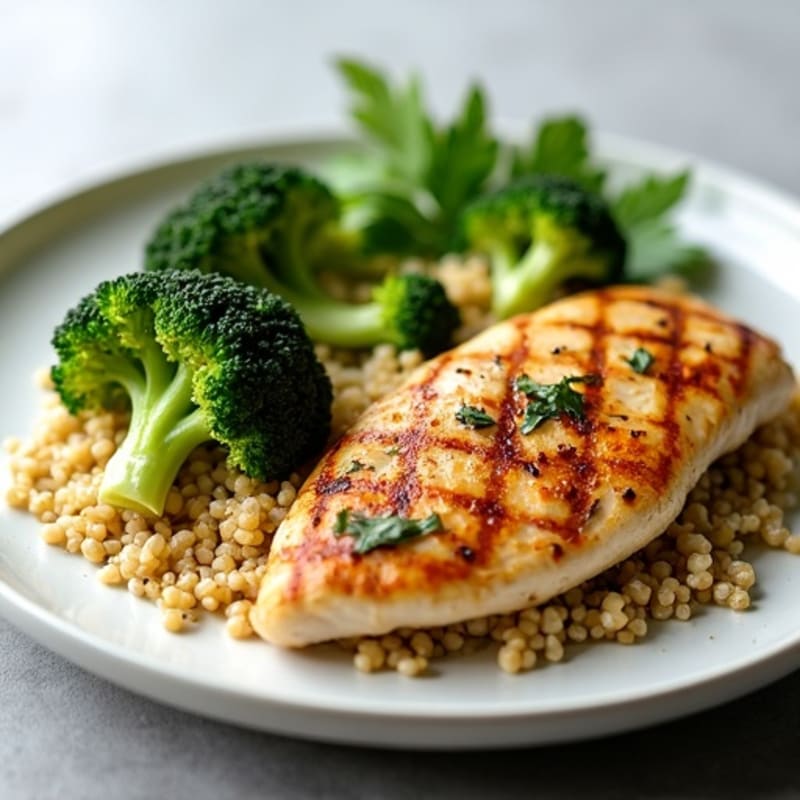Grilled Chicken Breast with Quinoa and Roasted Broccoli