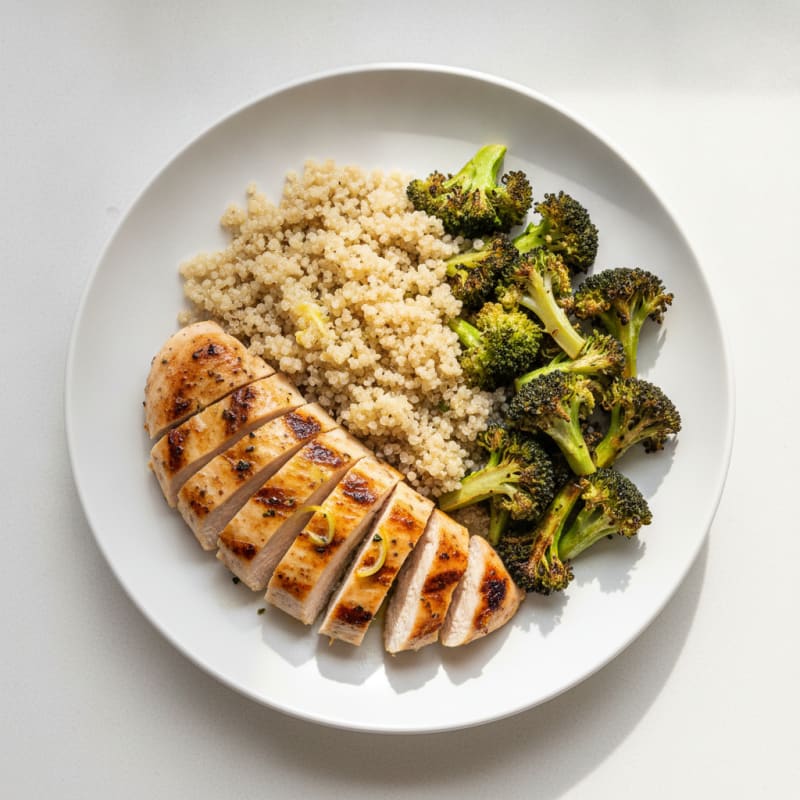 Grilled Chicken Breast with Quinoa and Roasted Broccoli