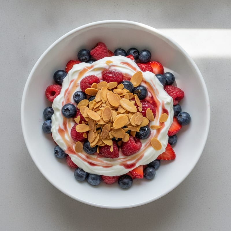 Greek Yogurt Protein Parfait with Mixed Berries and Almonds