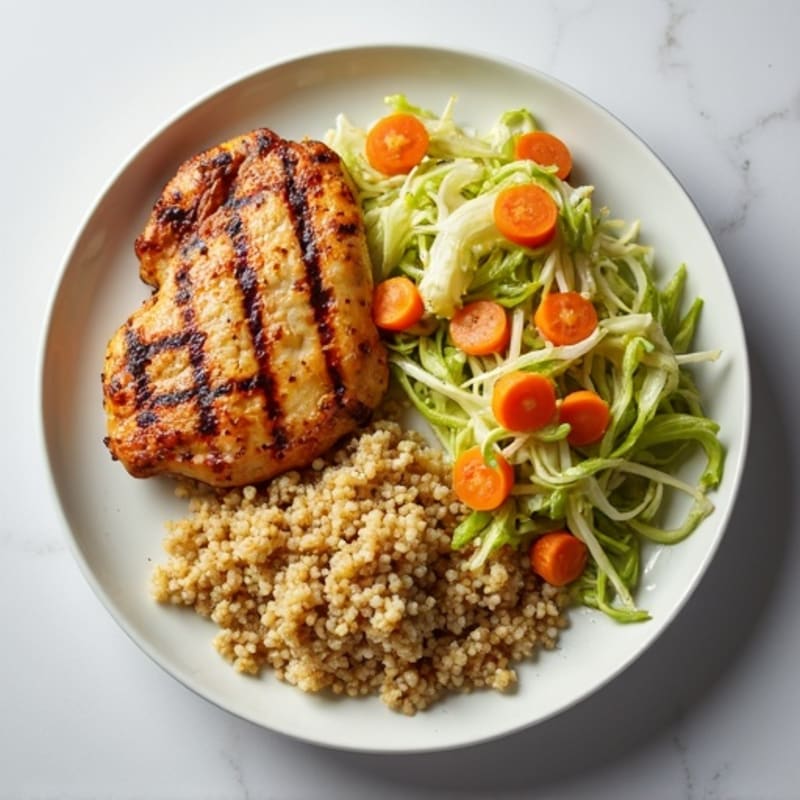 Grilled Chicken Breast with Crunchy Cabbage Slaw and Quinoa