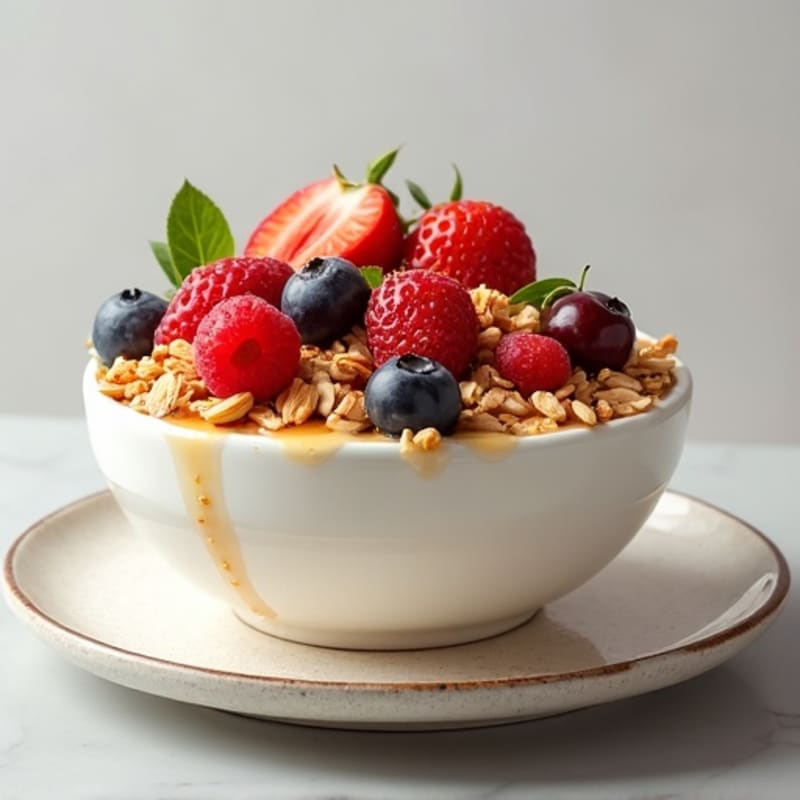 Greek Yogurt Parfait with Crunchy Almond Granola and Fresh Berries