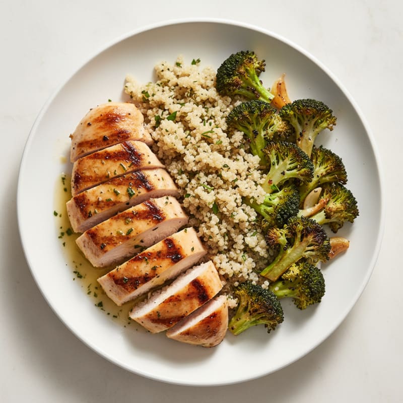 Grilled Chicken Breast with Quinoa and Roasted Broccoli