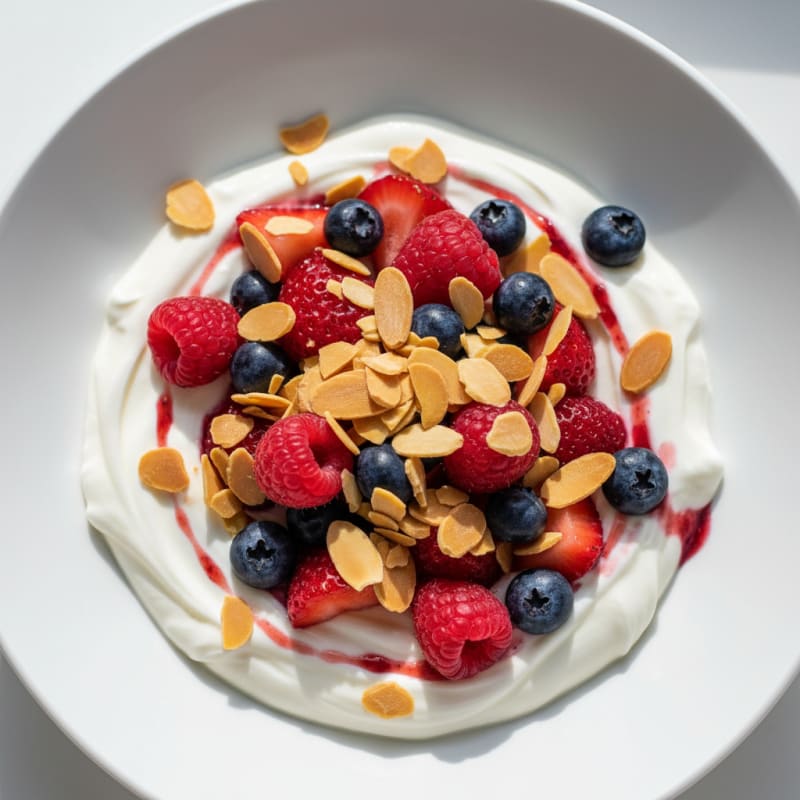 Greek Yogurt Protein Parfait with Mixed Berries and Almonds