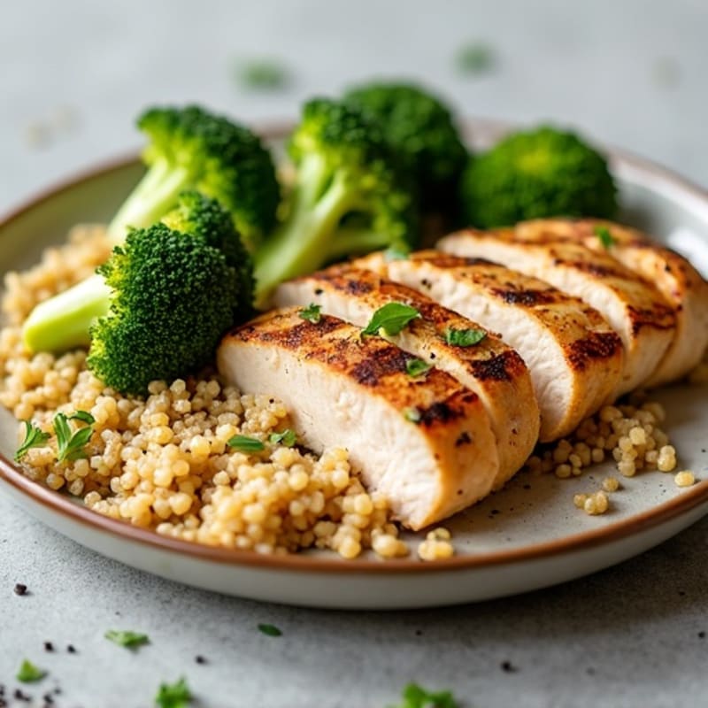 Grilled Chicken Breast with Quinoa and Roasted Broccoli