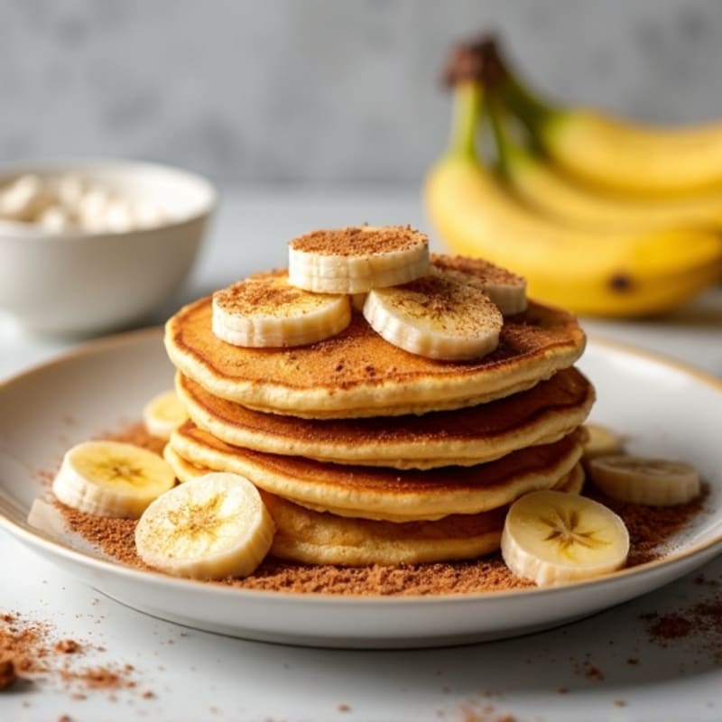 Fluffy Banana Oat Pancakes with Warm Cinnamon Bananas