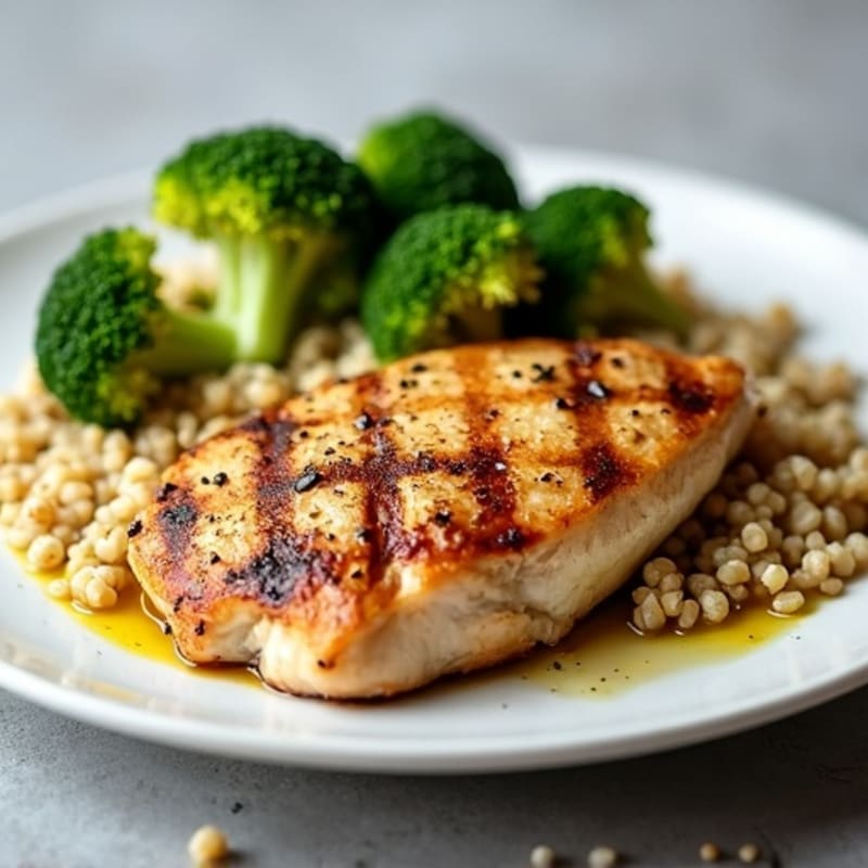 Grilled Chicken Breast with Quinoa and Roasted Broccoli
