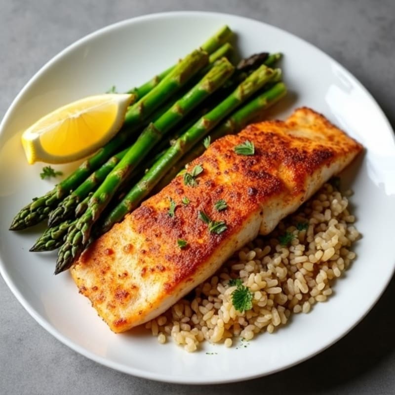 Crispy Cajun Blackened Catfish with Roasted Asparagus