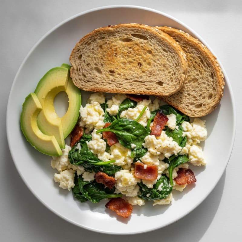 Egg White Scramble with Spinach and Turkey Bacon