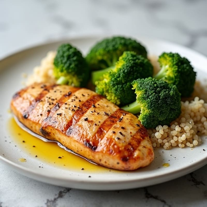 Grilled Chicken Breast with Quinoa and Roasted Broccoli