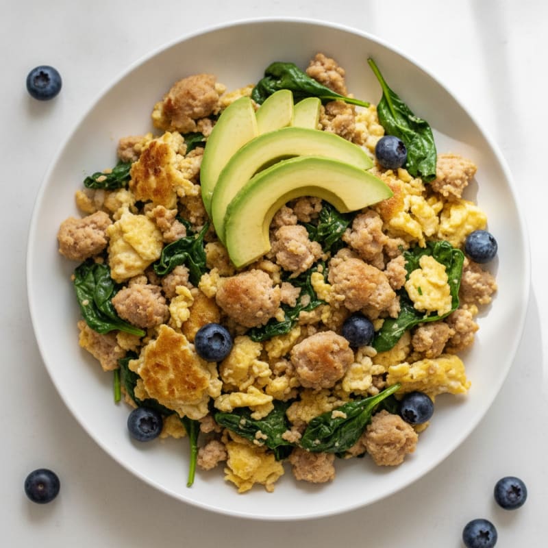 Egg and Turkey Sausage Scramble with Spinach