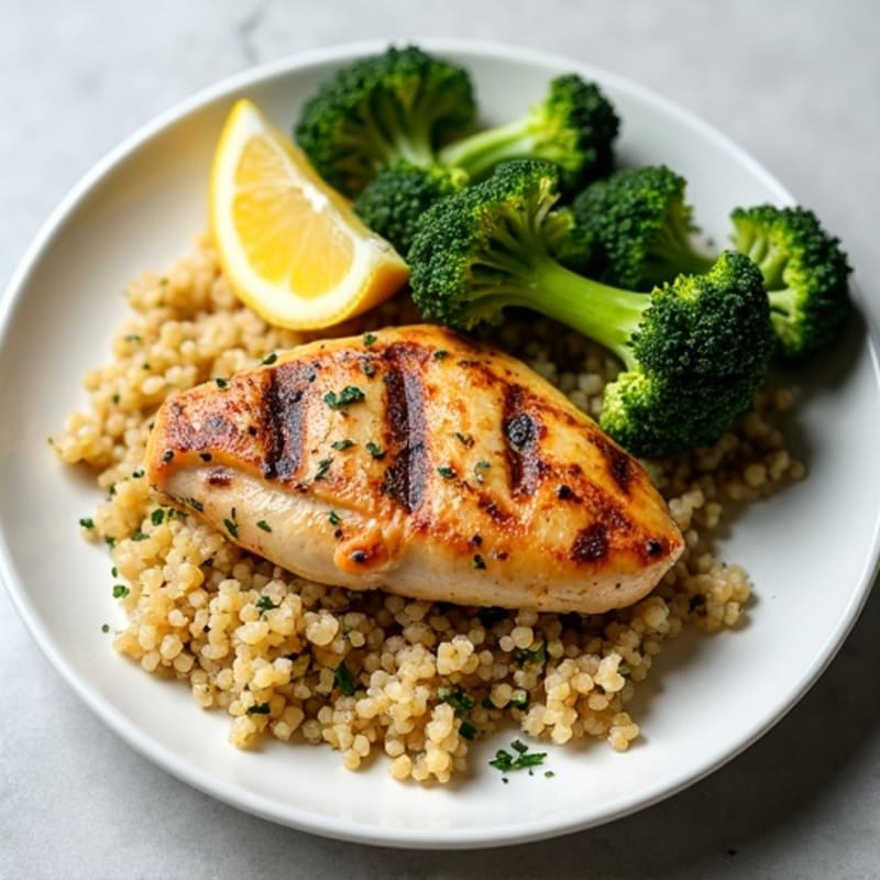 Grilled Chicken Breast with Quinoa and Roasted Broccoli