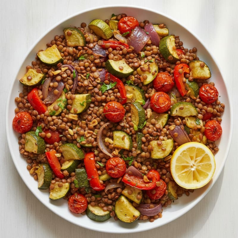 Lentil and Roasted Vegetable Sheet Pan Bake