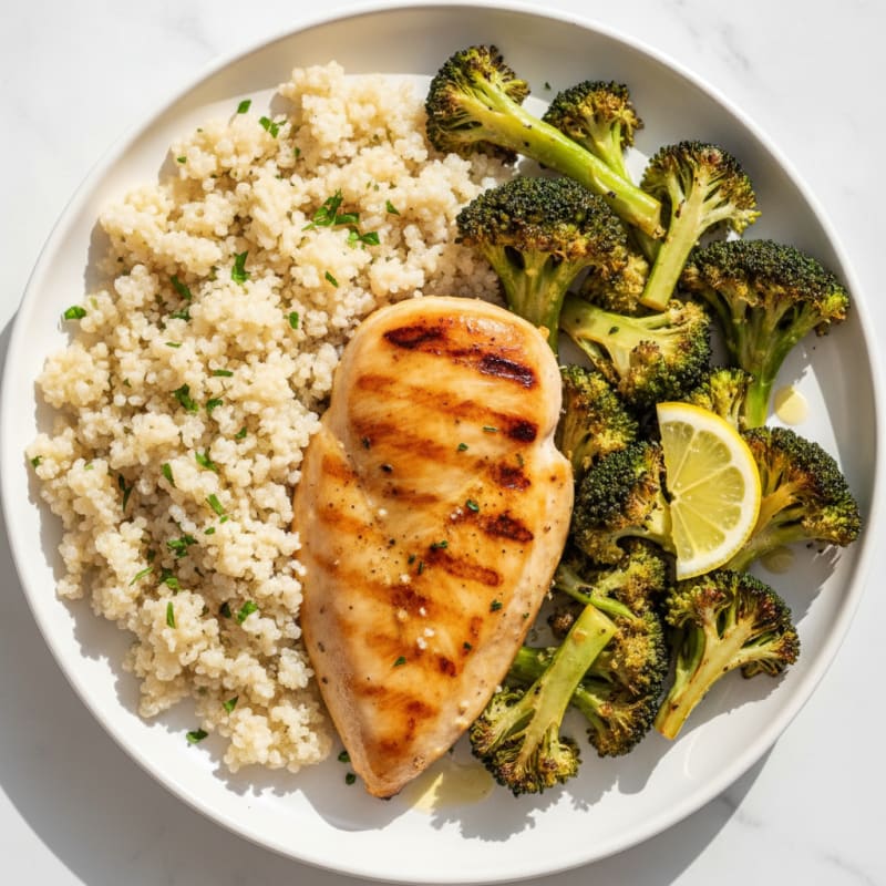 Grilled Chicken Breast with Quinoa and Roasted Broccoli