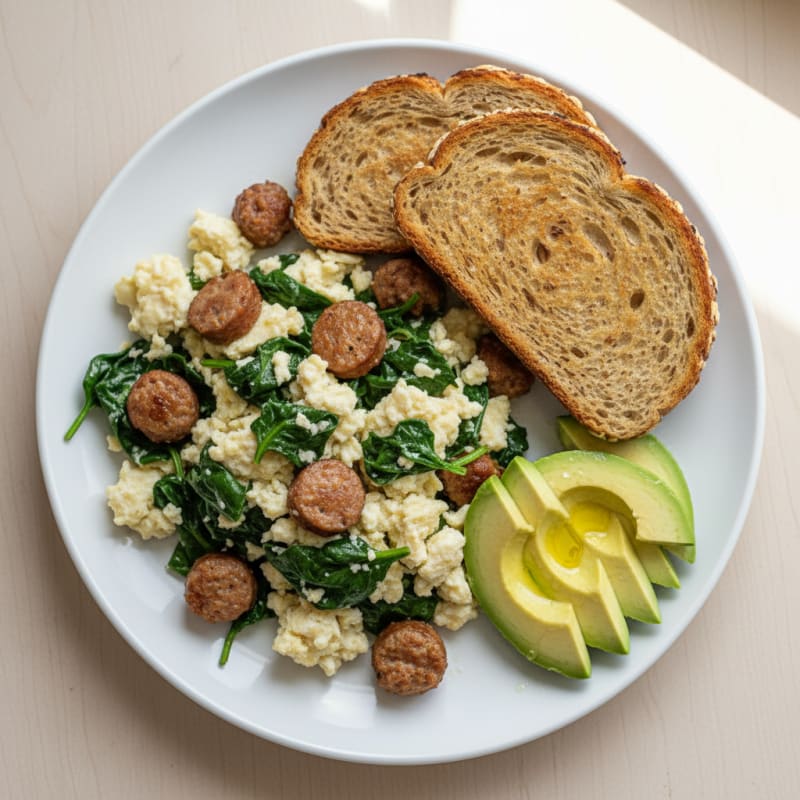 Egg White and Spinach Scramble with Turkey Sausage