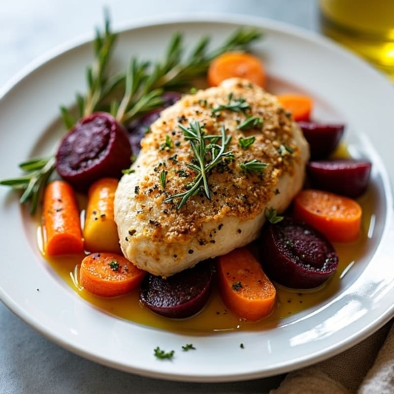 Herb-Crusted Sheet Pan Chicken with Roasted Root Vegetables