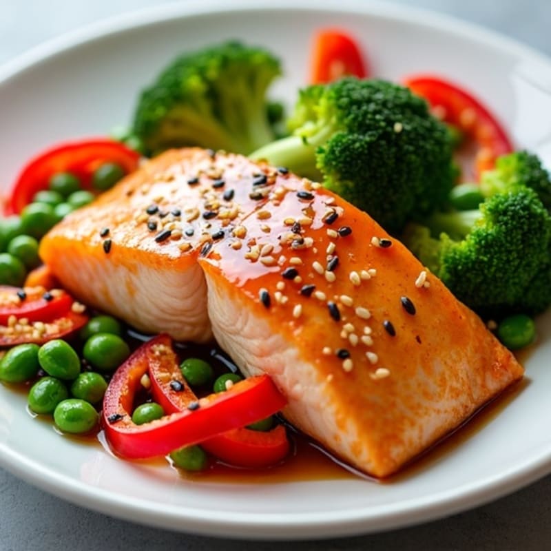 Honey-Ginger Glazed Salmon with Sesame Vegetables