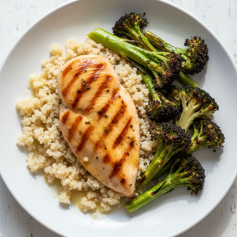 Grilled Chicken Breast with Quinoa and Roasted Broccoli
