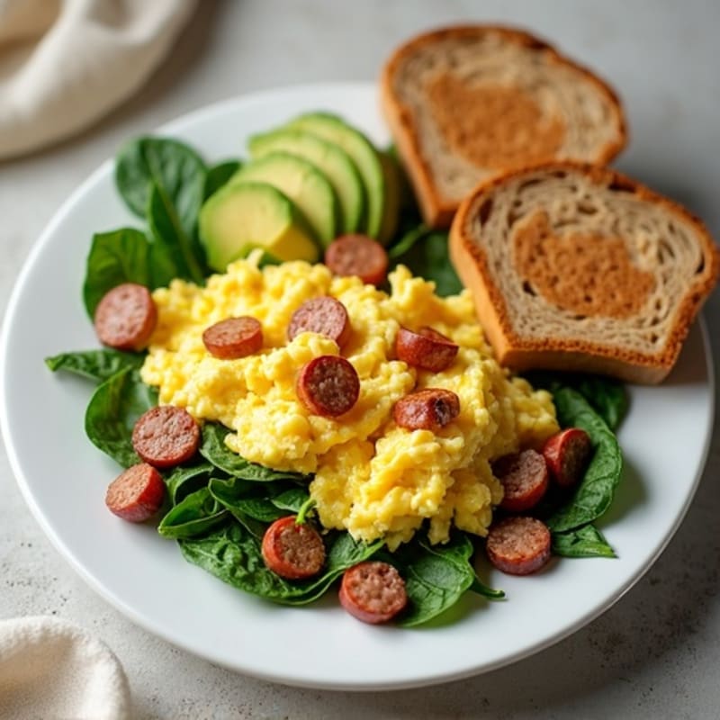 Egg White and Turkey Sausage Scramble with Spinach
