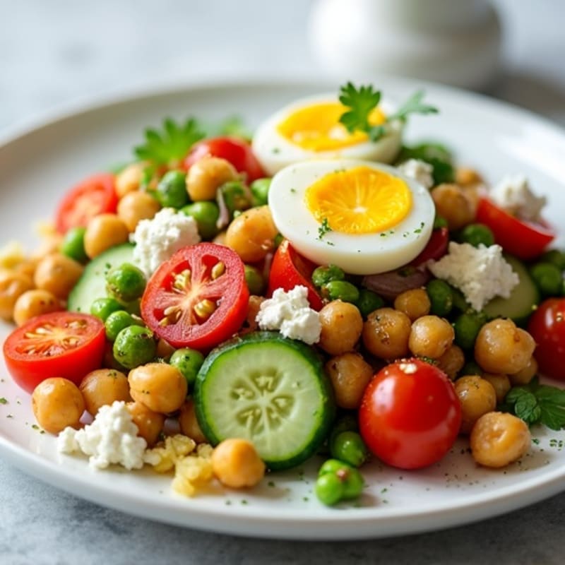 Crispy Chickpea and Fresh Vegetable Salad with Lemon Herb Dressing