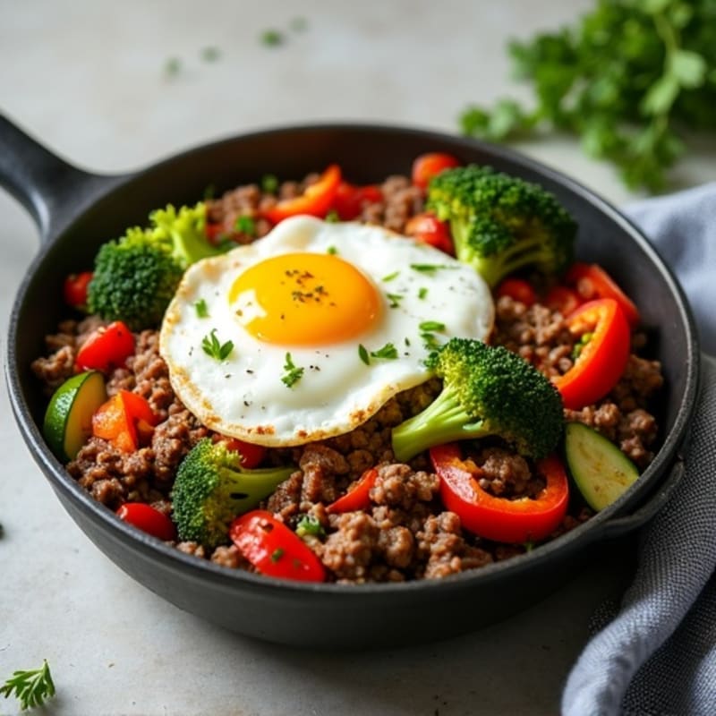 Lean Ground Beef and Crispy Vegetable Skillet