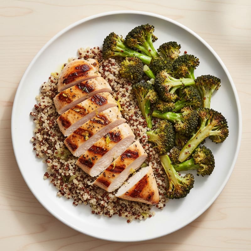 Grilled Chicken Breast with Quinoa and Roasted Broccoli