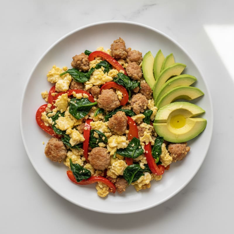 Egg White and Spinach Scramble with Turkey Sausage
