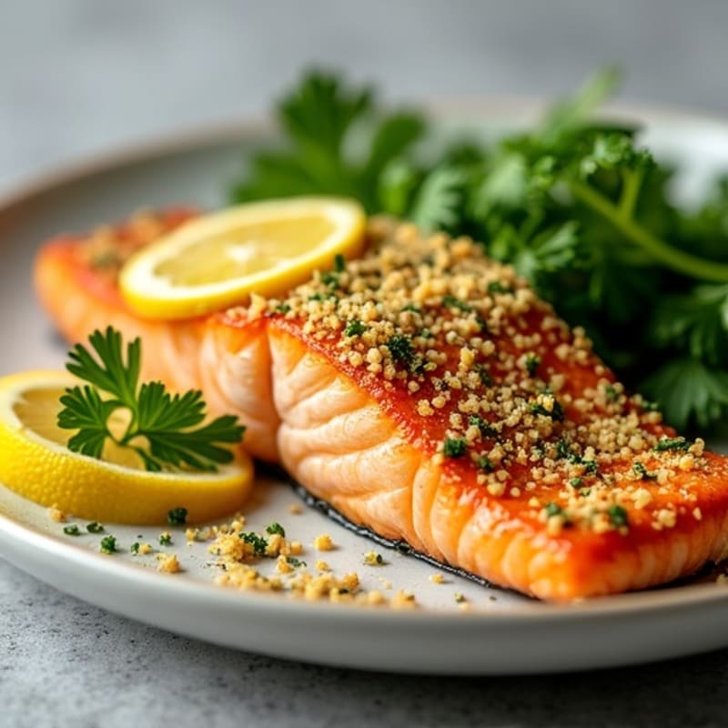 Herb-Crusted Pan Seared Salmon with Lemon