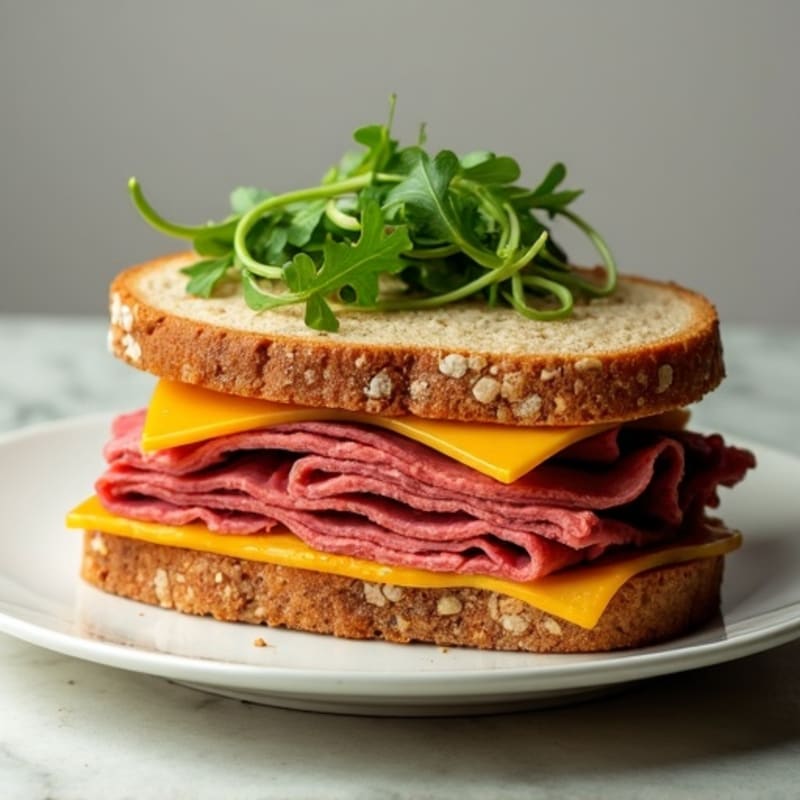 Lean Roast Beef and Sharp Cheddar Whole Wheat Sandwich with Fresh Arugula