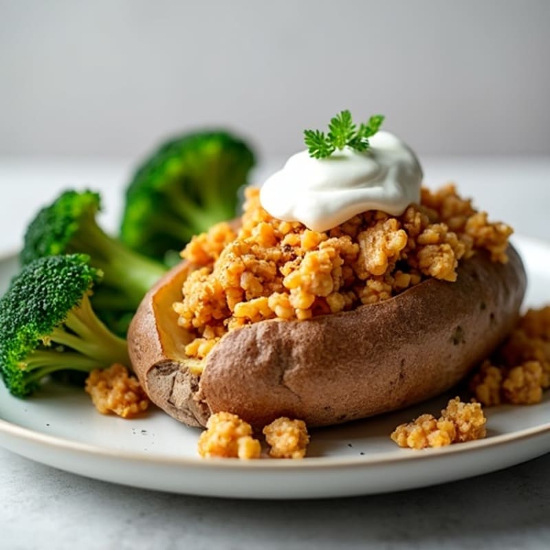 Loaded Baked Potato with Lean Ground Turkey and Crispy Roasted Broccoli