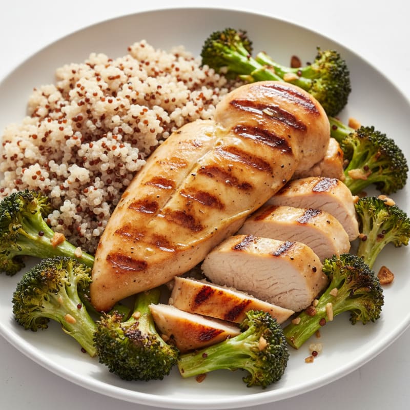 Grilled Chicken Breast with Quinoa and Roasted Broccoli