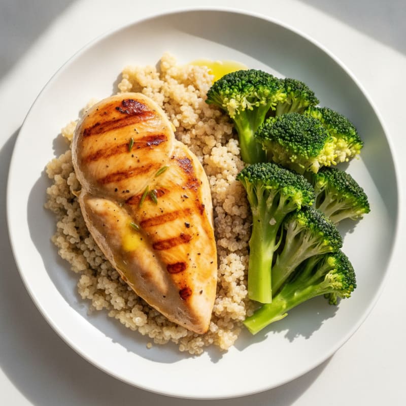 Grilled Chicken Breast with Quinoa and Steamed Broccoli