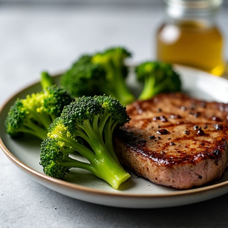 Pan-Seared Steak with Roasted Garlic Broccoli