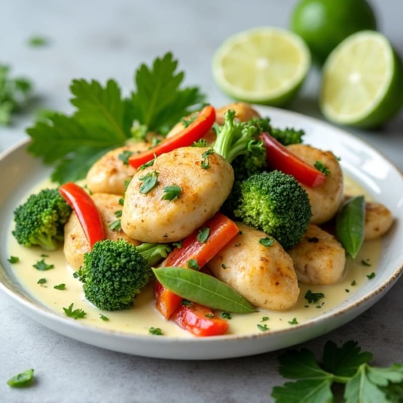 Creamy Green Coconut Chicken with Crisp Vegetables