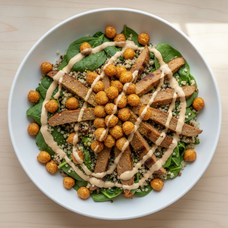 Crispy Chickpea and Quinoa Power Bowl with Tahini Drizzle