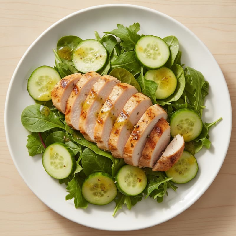 Grilled Turkey Breast Salad with Cucumber and Mixed Greens