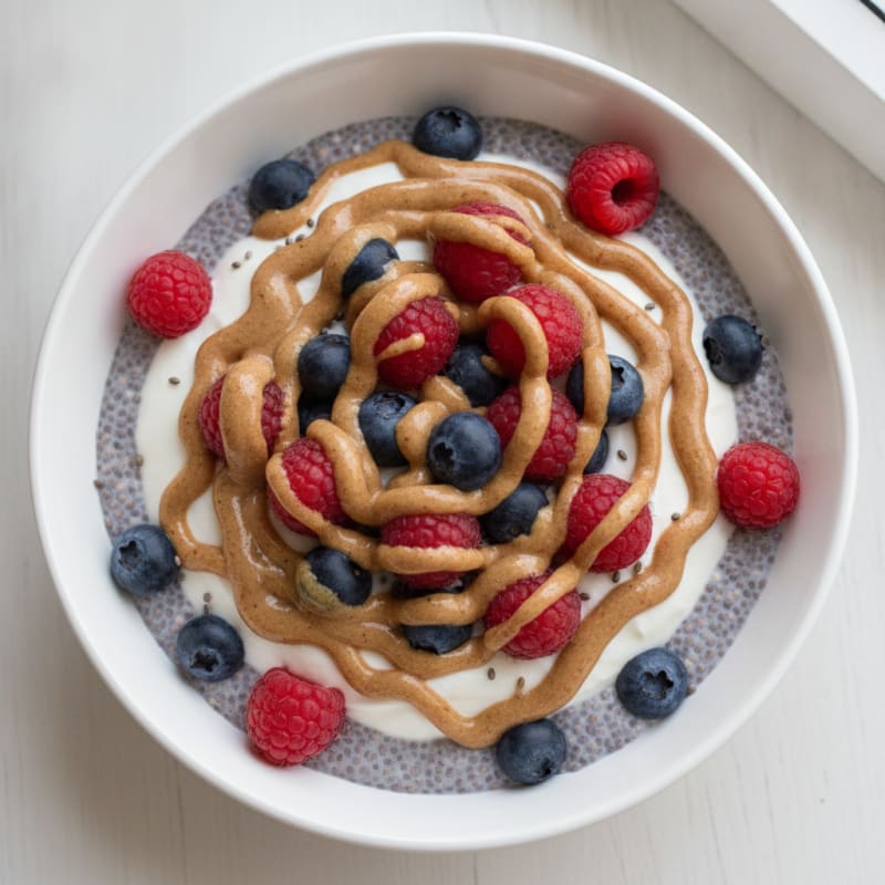 Creamy Greek Yogurt Chia Parfait with Almond Butter and Berries