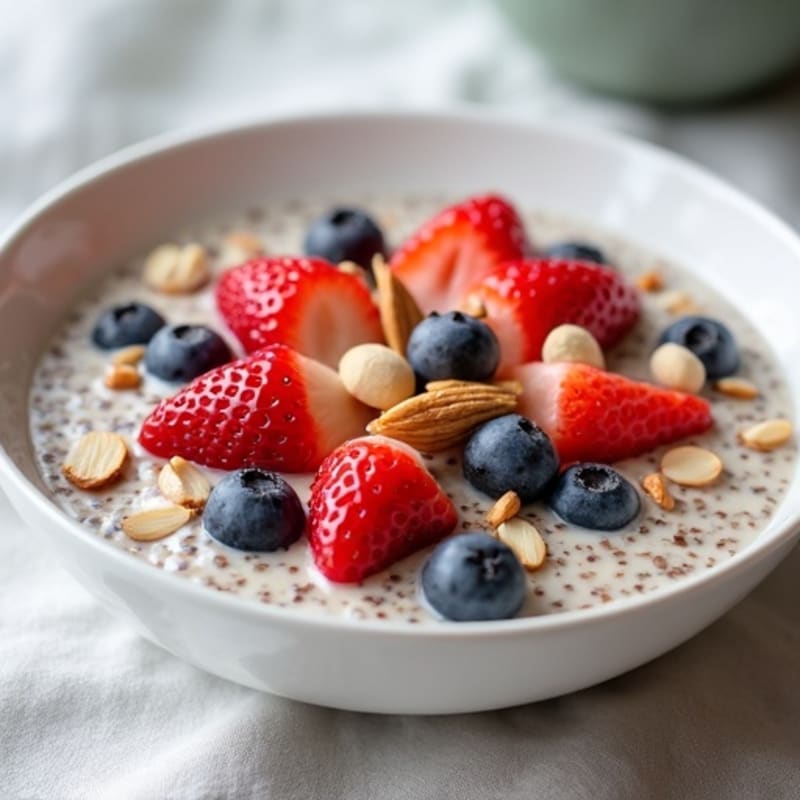Creamy Chia Pudding with Fresh Berries and Crunchy Almonds