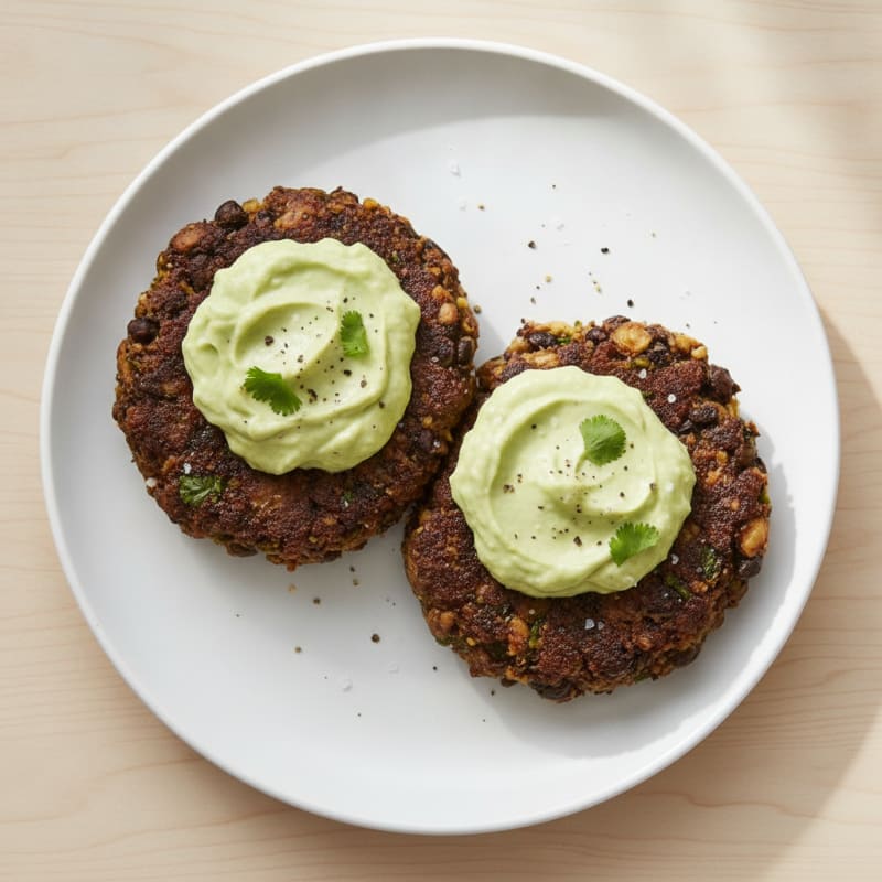 Hearty Black Bean Burgers with Avocado Crema