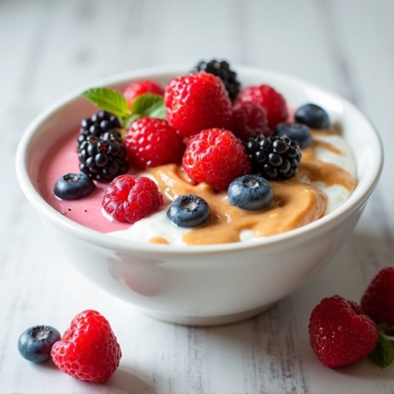 Greek Yogurt Protein Bowl with Mixed Berries and Almond Butter