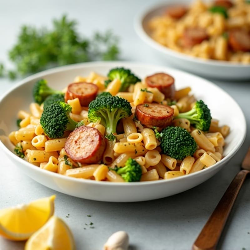 Chicken Sausage and Broccoli Whole Wheat Pasta with Zesty Lemon Garlic Sauce