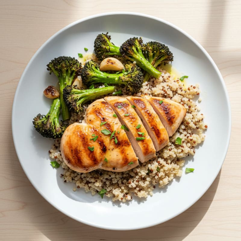 Grilled Chicken Breast with Quinoa and Roasted Broccoli