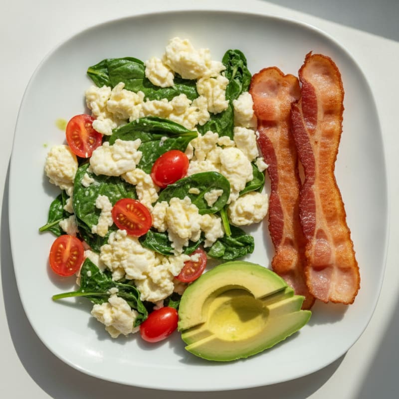 Egg White and Spinach Scramble with Turkey Bacon
