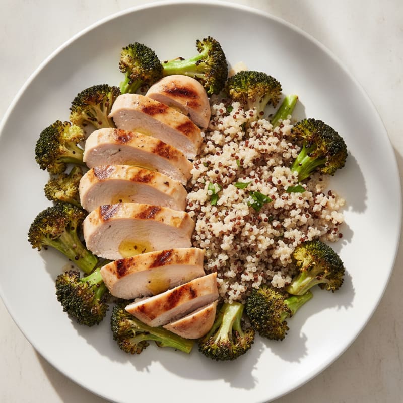Grilled Chicken Breast with Quinoa and Roasted Broccoli